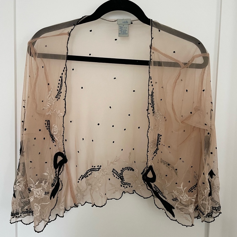 Free People Sheer Embroidered Cardigan with Black Accents